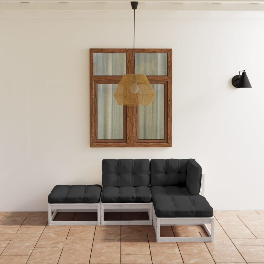 vidaXL 4-delige Loungeset met kussens massief grenenhout afbeelding 1