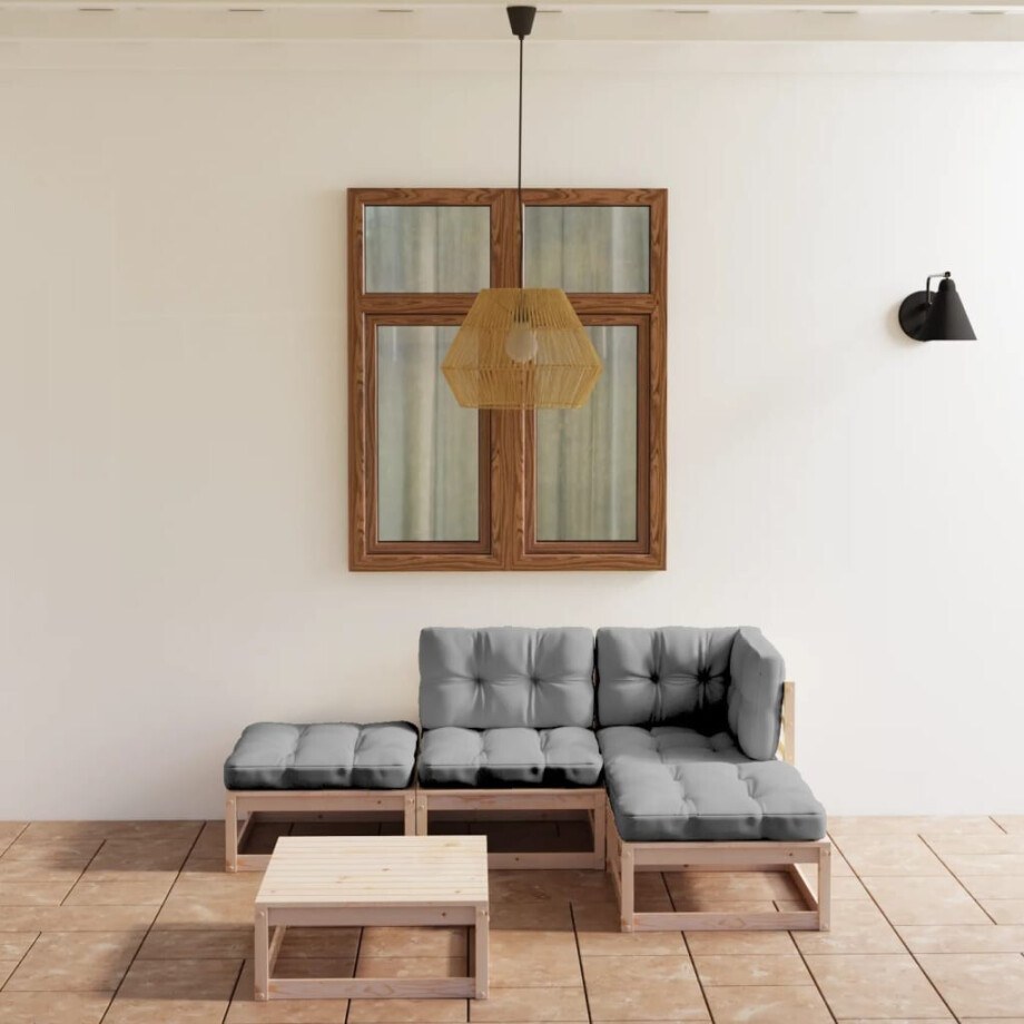 vidaXL 5-delige Loungeset met kussens massief grenenhout afbeelding 1