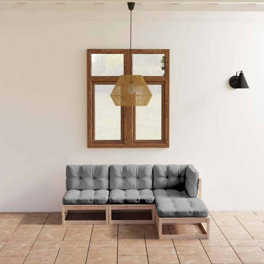 vidaXL 4-delige Loungeset met kussens massief grenenhout afbeelding 1