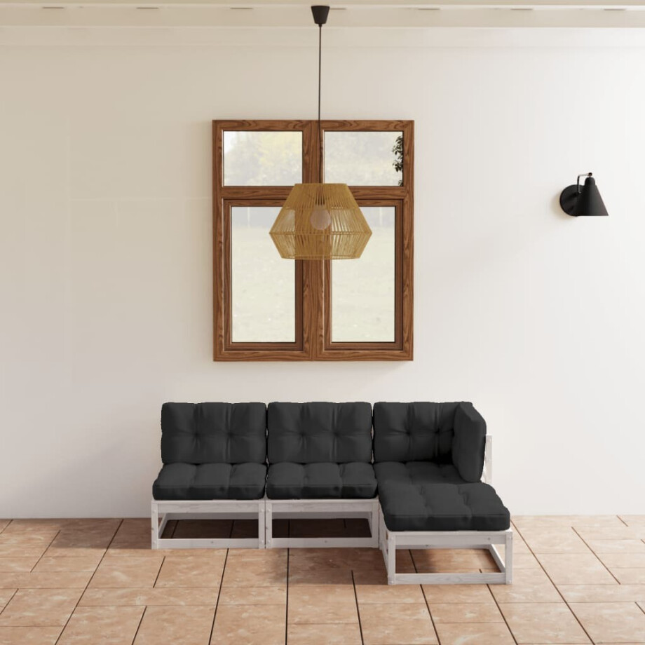 vidaXL 4-delige Loungeset met kussens massief grenenhout afbeelding 1