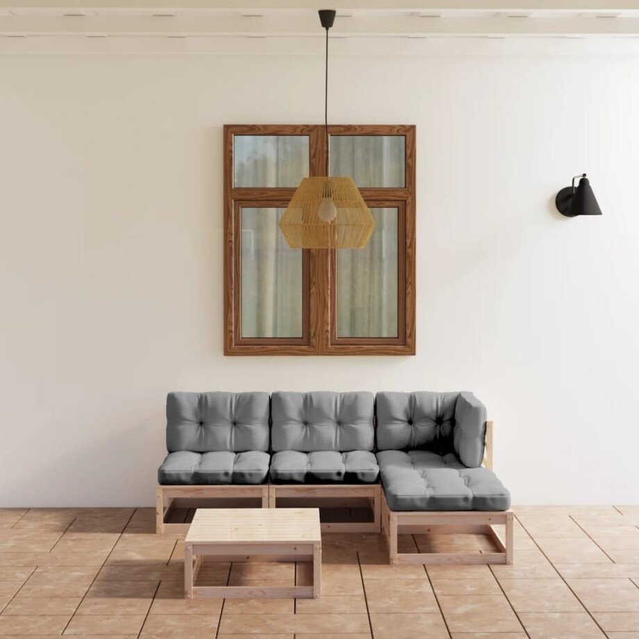 vidaXL 5-delige Loungeset met kussens massief grenenhout afbeelding 1