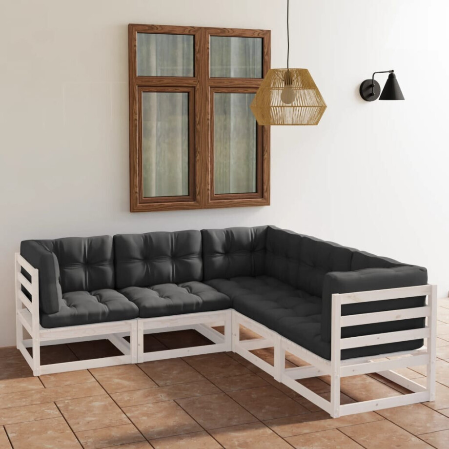 vidaXL 5-delige Loungeset met kussens massief grenenhout afbeelding 1