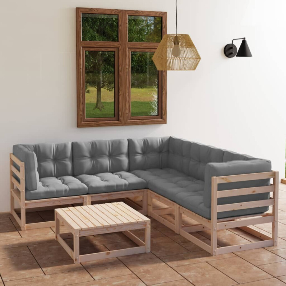 vidaXL 6-delige Loungeset met kussens massief grenenhout afbeelding 1