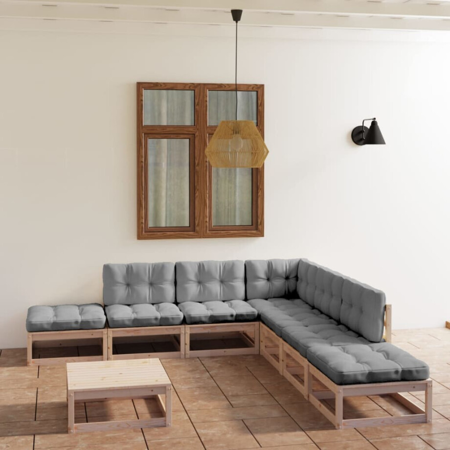 vidaXL 8-delige Loungeset met kussens massief grenenhout vidaXL 8-delige Loungeset met kussens massief grenenhout afbeelding 1