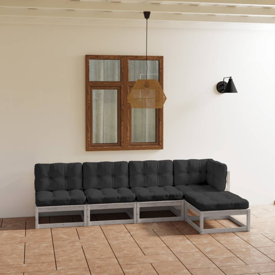 vidaXL 5-delige Loungeset met kussens massief grenenhout afbeelding 1