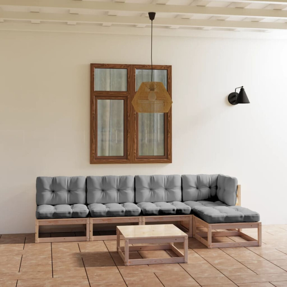 vidaXL 6-delige Loungeset met kussens massief grenenhout vidaXL 6-delige Loungeset met kussens massief grenenhout afbeelding 1