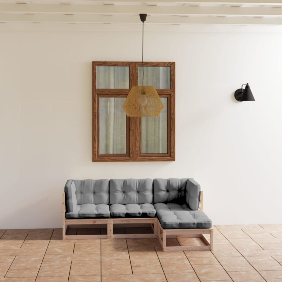 vidaXL 4-delige Loungeset met kussens massief grenenhout afbeelding 1