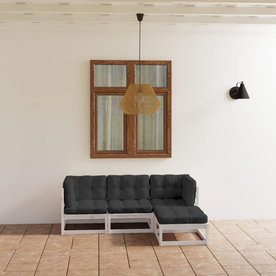 vidaXL 4-delige Loungeset met kussens massief grenenhout vidaXL 4-delige Loungeset met kussens massief grenenhout afbeelding 1