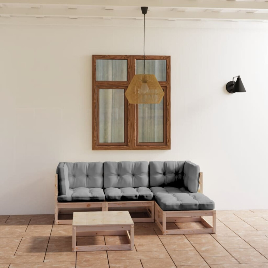 vidaXL 5-delige Loungeset met kussens massief grenenhout afbeelding 1