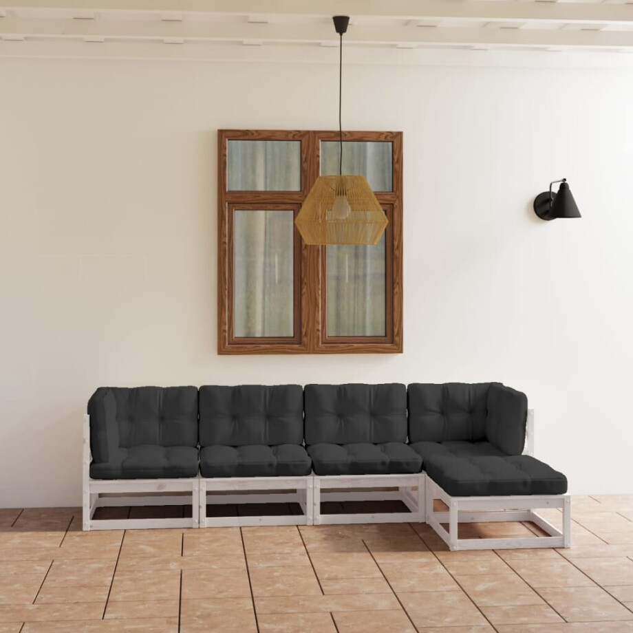 vidaXL 5-delige Loungeset met kussens massief grenenhout afbeelding 1