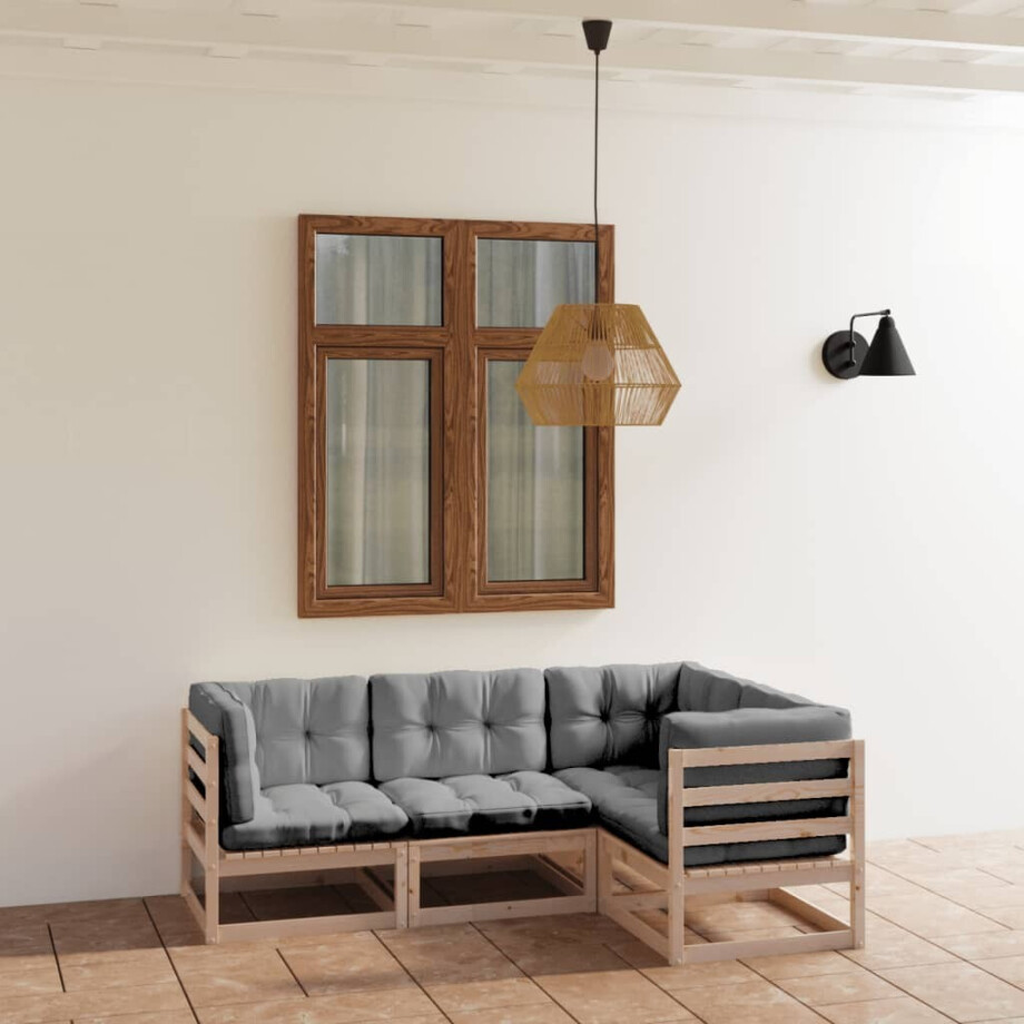 vidaXL 4-delige Loungeset met kussens massief grenenhout afbeelding 1
