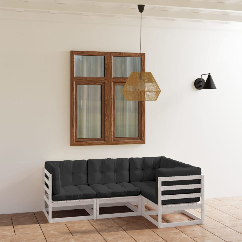 vidaXL 4-delige Loungeset met kussens massief grenenhout afbeelding 1