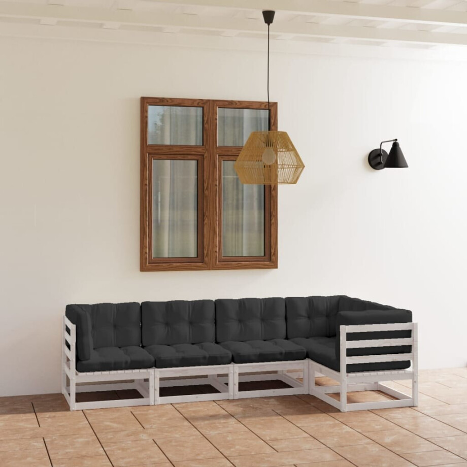 vidaXL 5-delige Loungeset met kussens massief grenenhout afbeelding 1