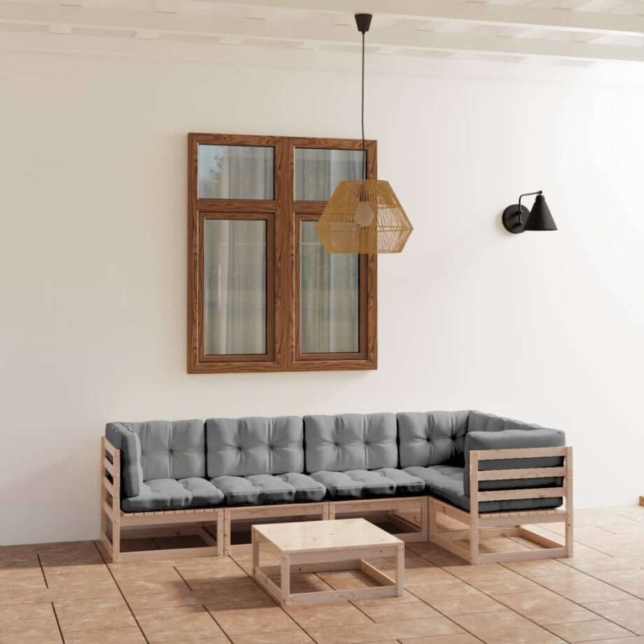 vidaXL 6-delige Loungeset met kussens massief grenenhout afbeelding 1