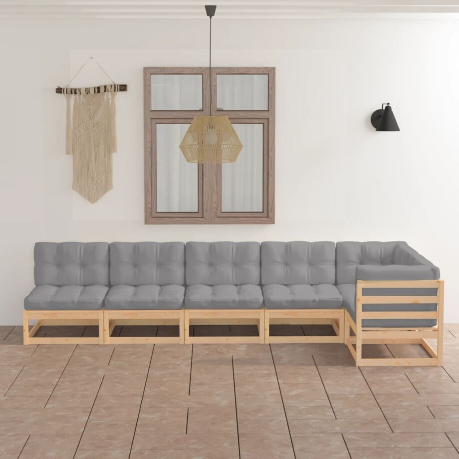 vidaXL 6-delige Loungeset met kussens massief grenenhout afbeelding 1