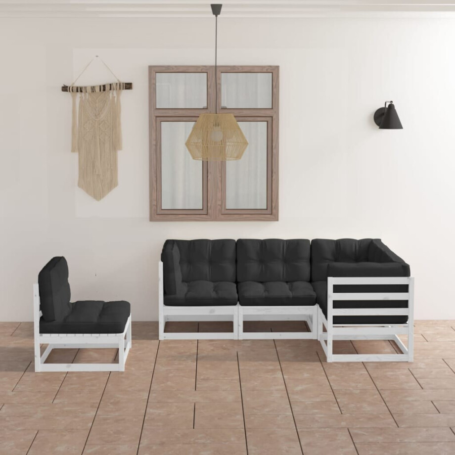 vidaXL 5-delige Loungeset met kussens massief grenenhout afbeelding 1
