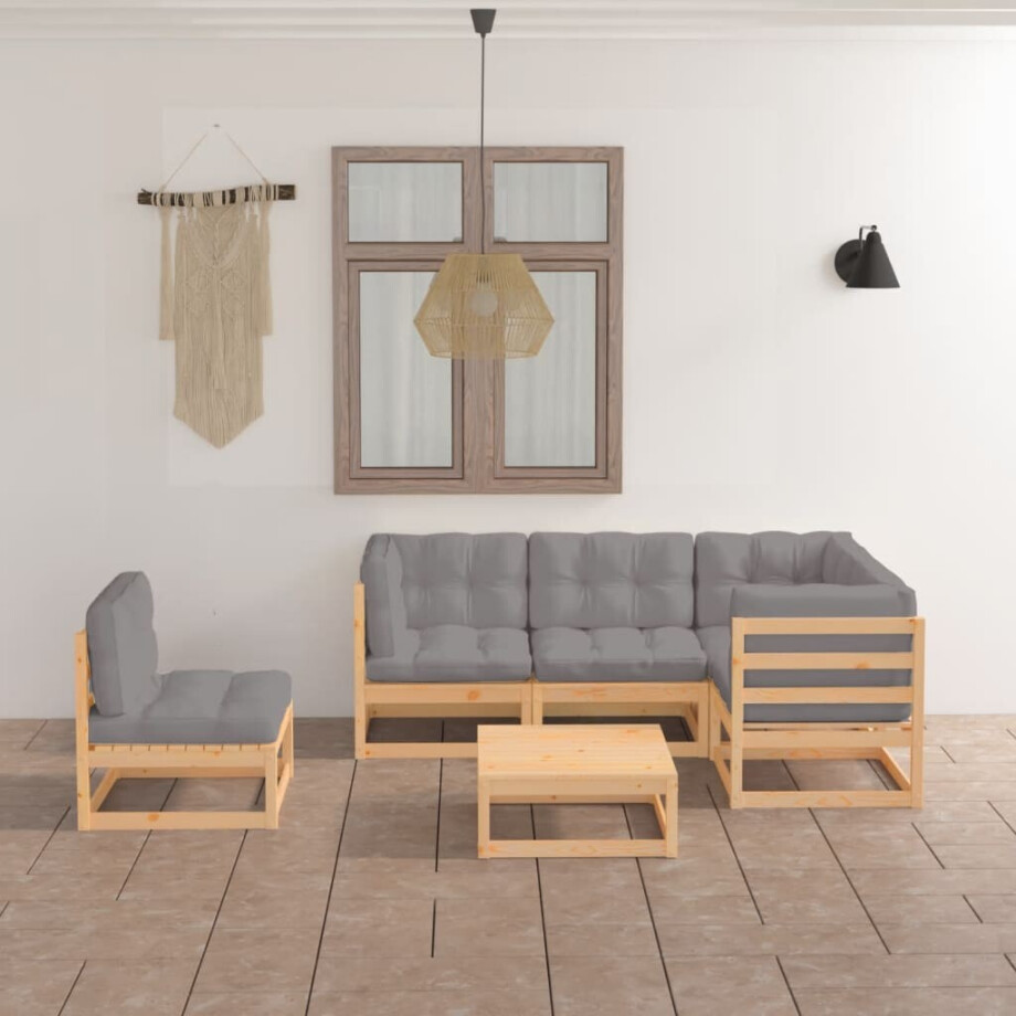vidaXL 6-delige Loungeset met kussens massief grenenhout vidaXL 6-delige Loungeset met kussens massief grenenhout afbeelding 1