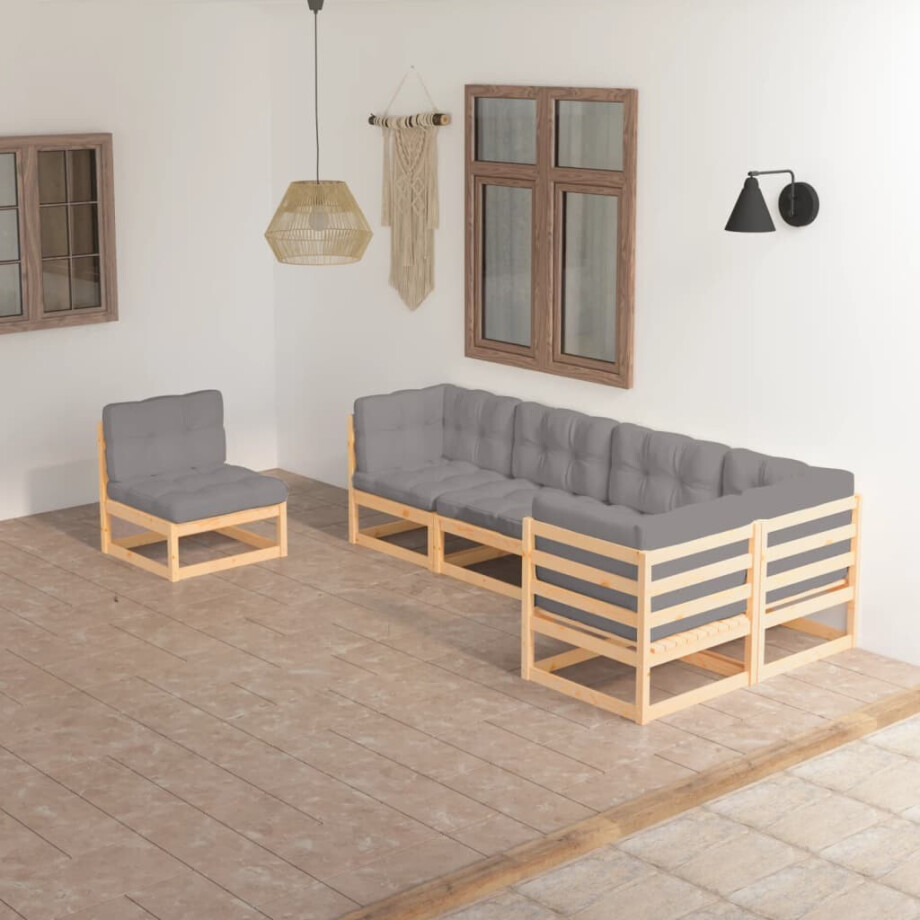vidaXL 6-delige Loungeset met kussens massief grenenhout vidaXL 6-delige Loungeset met kussens massief grenenhout afbeelding 1