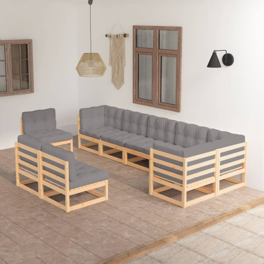 vidaXL 9-delige Loungeset met kussens massief grenenhout vidaXL 9-delige Loungeset met kussens massief grenenhout afbeelding 1