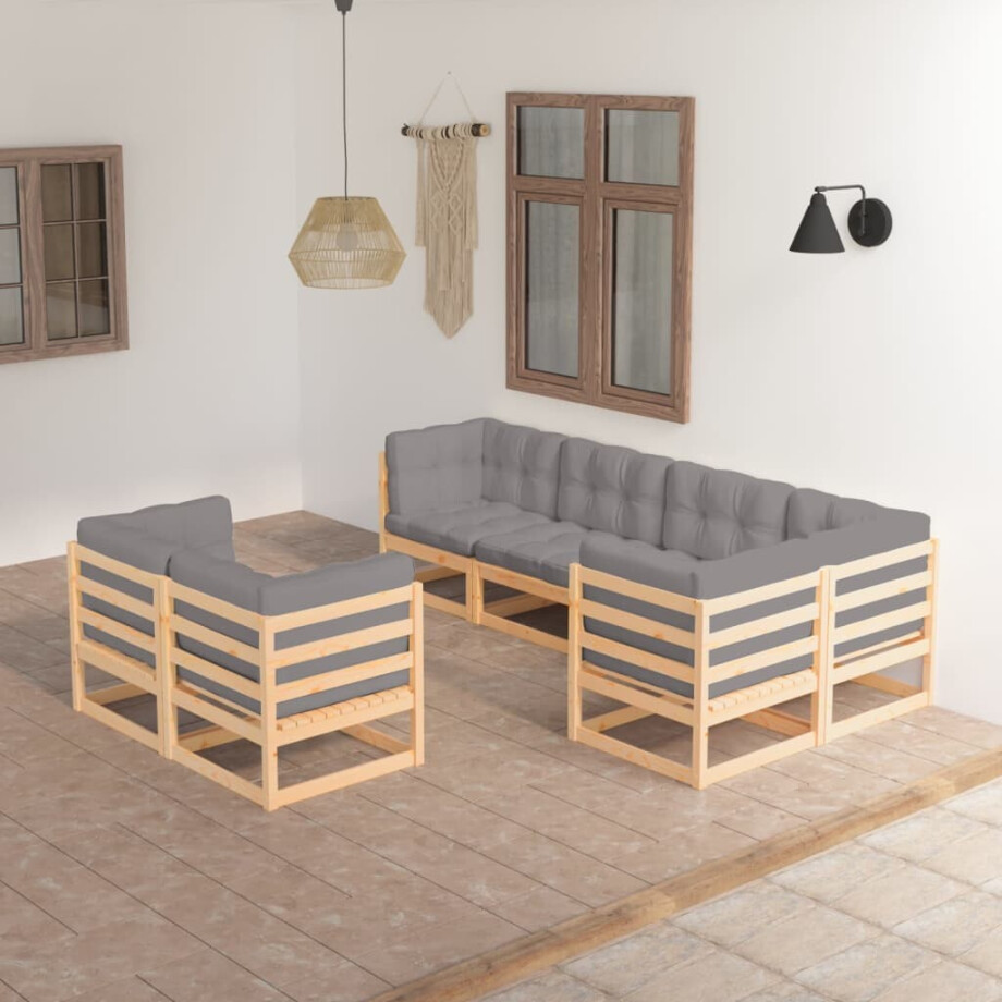 vidaXL 7-delige Loungeset met kussens massief grenenhout vidaXL 7-delige Loungeset met kussens massief grenenhout afbeelding 1