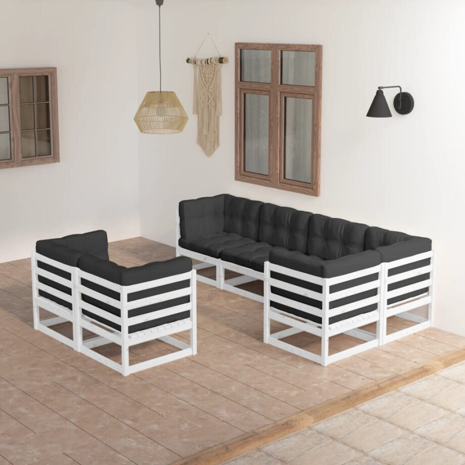 vidaXL 7-delige Loungeset met kussens massief grenenhout afbeelding 1