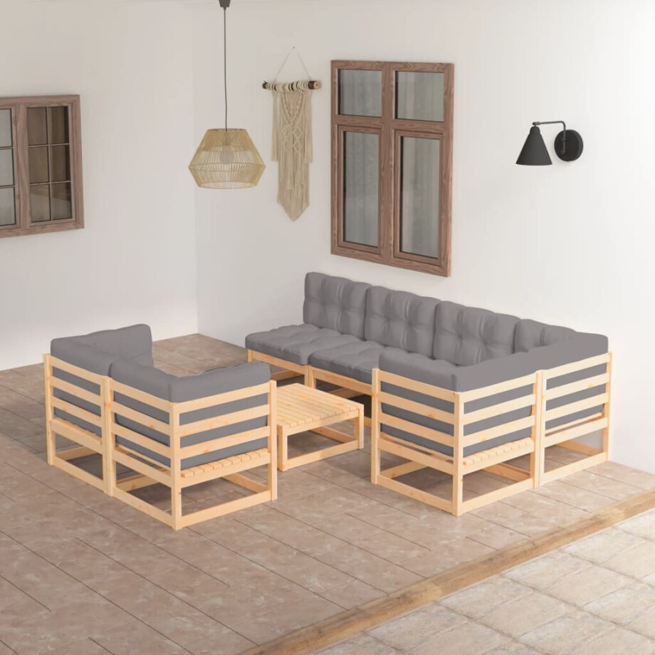 vidaXL 8-delige Loungeset met kussens massief grenenhout afbeelding 1