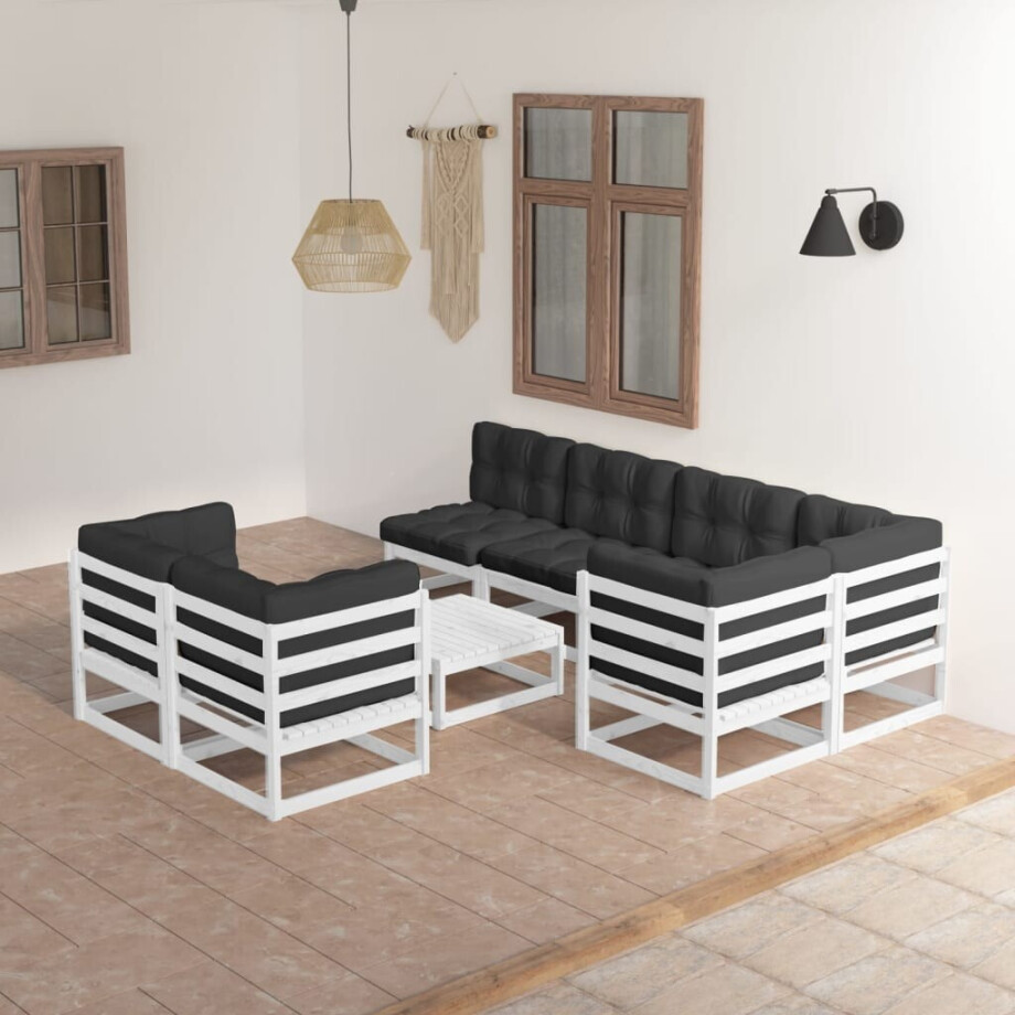 vidaXL 8-delige Loungeset met kussens massief grenenhout afbeelding 1