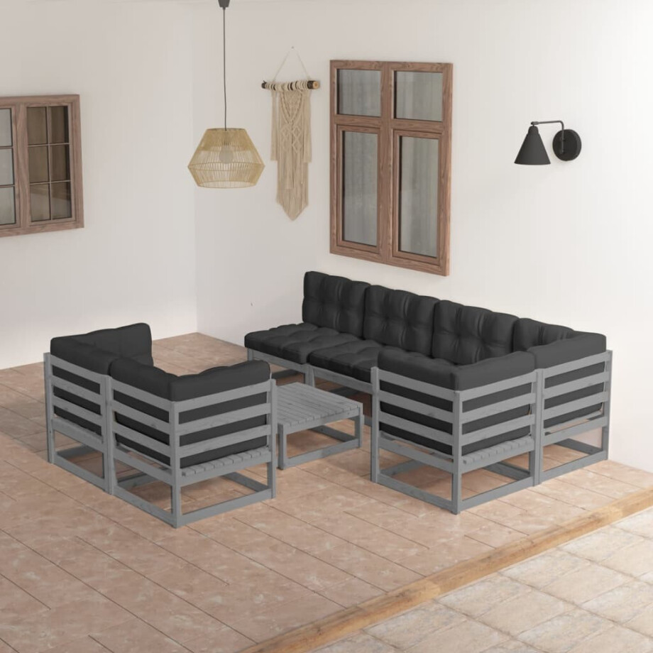 vidaXL 8-delige Loungeset met kussens massief grenenhout vidaXL 8-delige Loungeset met kussens massief grenenhout afbeelding 1