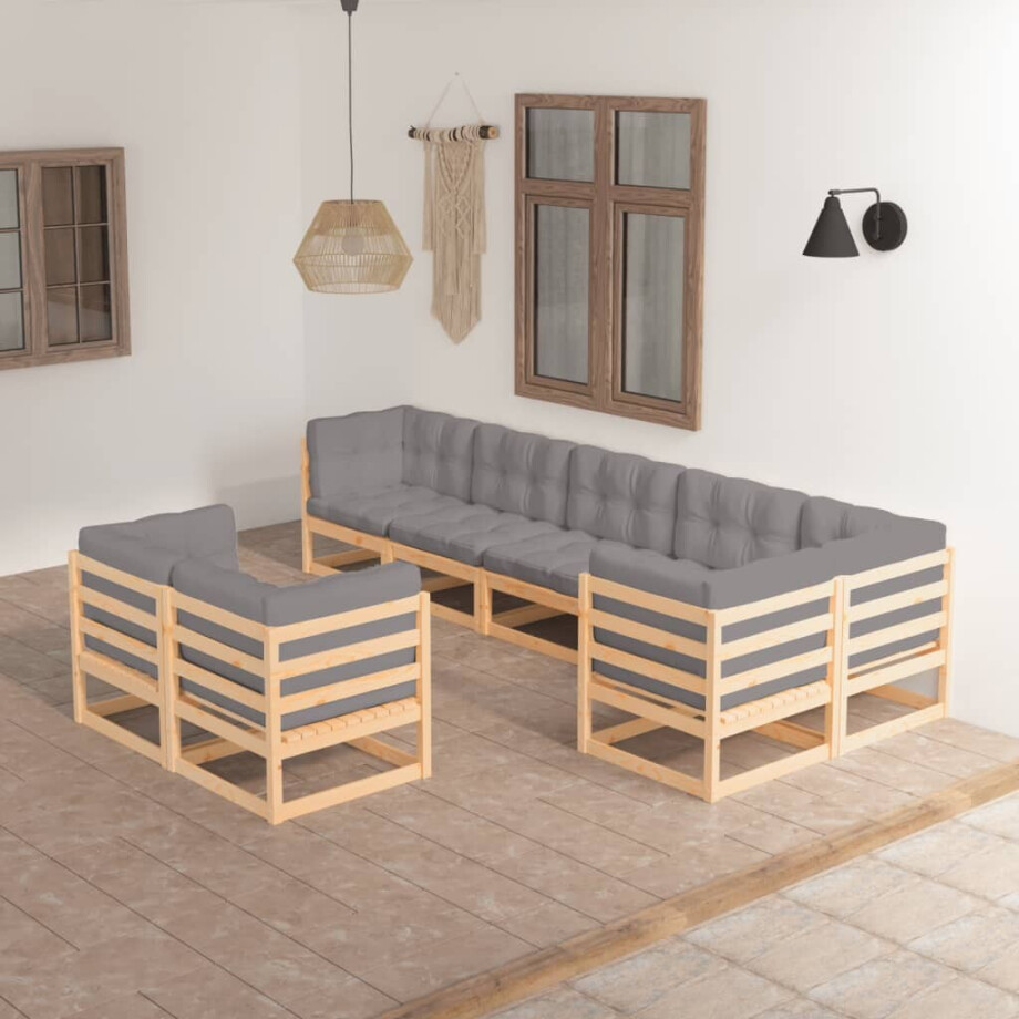 vidaXL 8-delige Loungeset met kussens massief grenenhout afbeelding 1