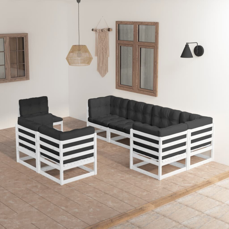 vidaXL 8-delige Loungeset met kussens massief grenenhout afbeelding 1
