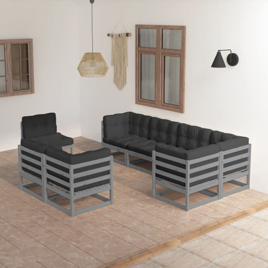 vidaXL 8-delige Loungeset met kussens massief grenenhout vidaXL 8-delige Loungeset met kussens massief grenenhout afbeelding 1