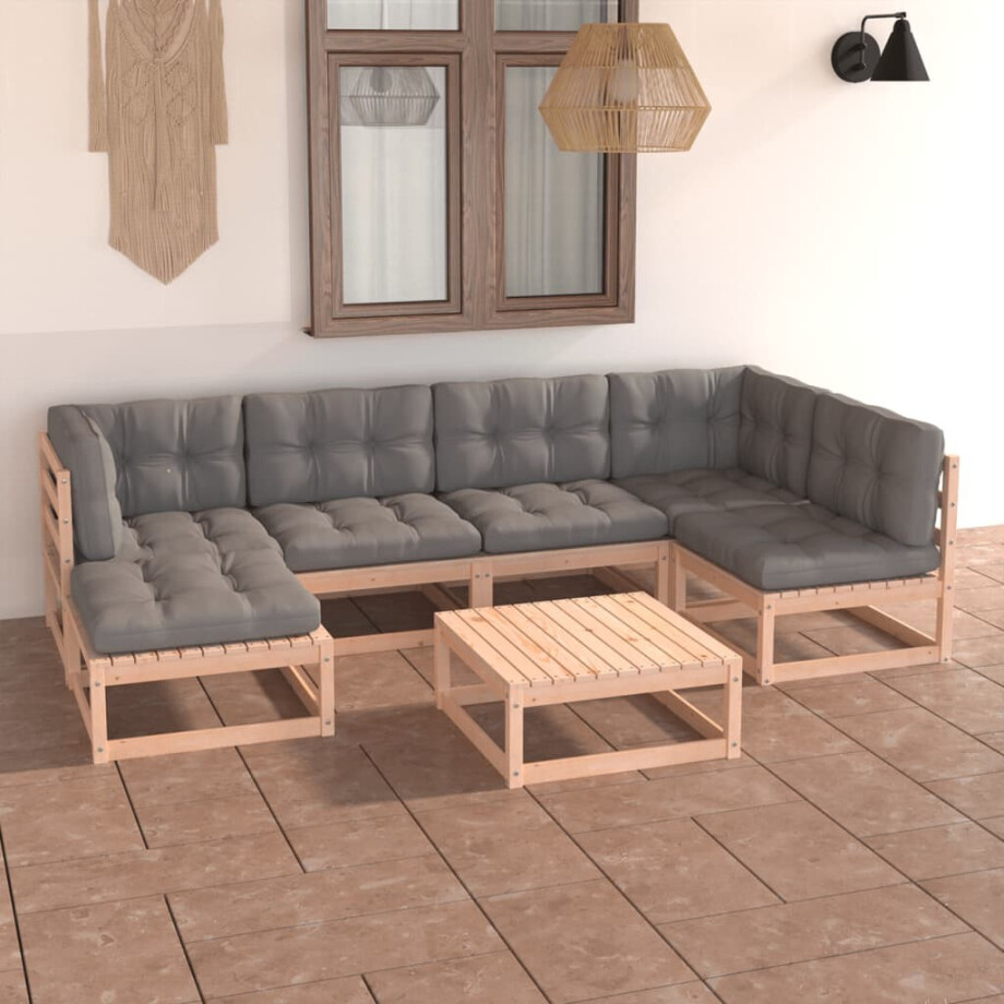 vidaXL 7-delige Loungeset met kussens massief grenenhout afbeelding 1