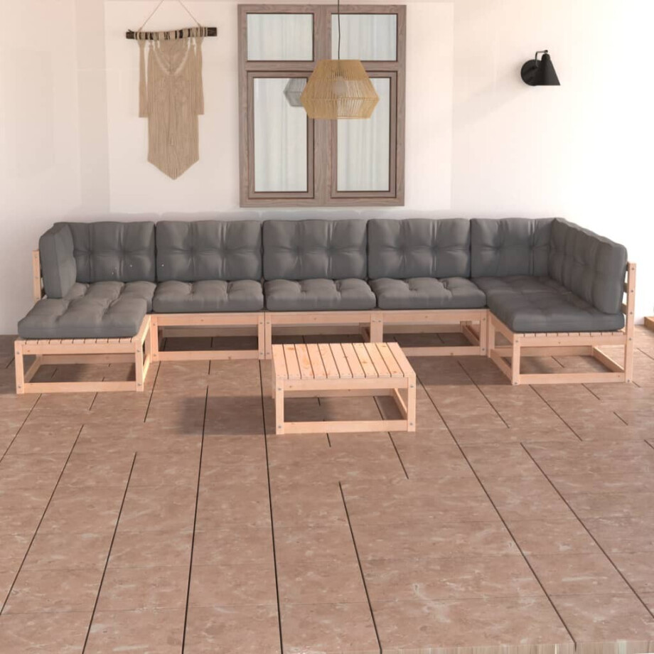 vidaXL 8-delige Loungeset met kussens massief grenenhout afbeelding 1