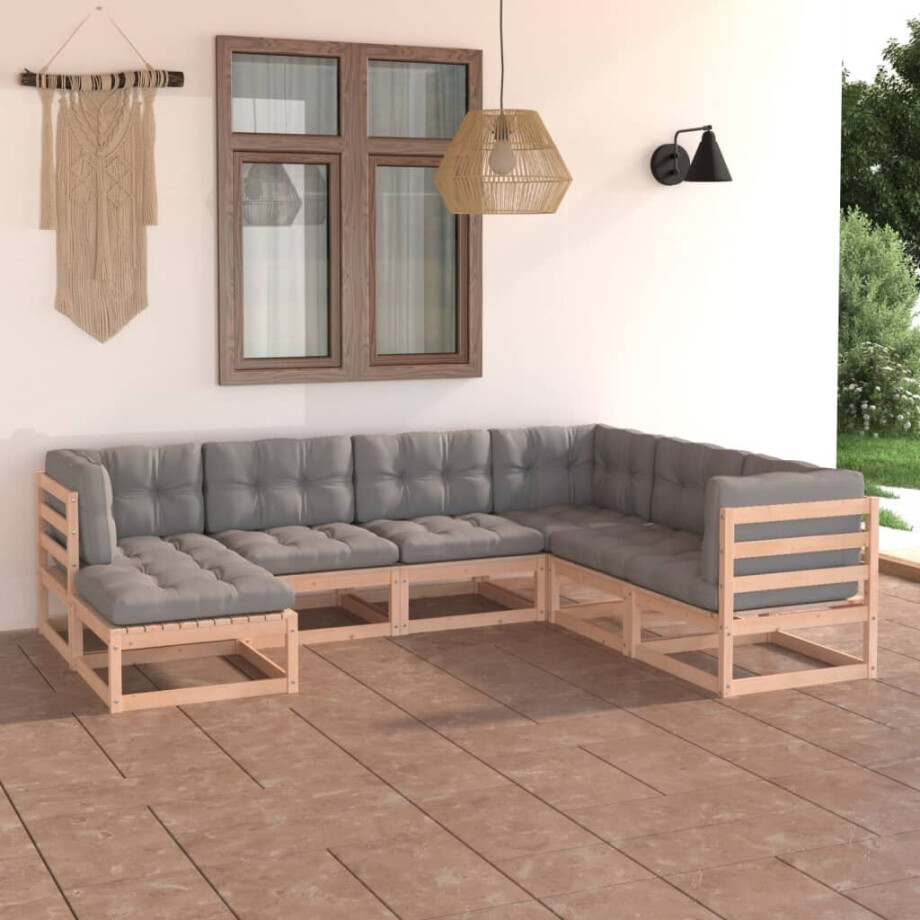 vidaXL 7-delige Loungeset met kussens massief grenenhout vidaXL 7-delige Loungeset met kussens massief grenenhout afbeelding 1