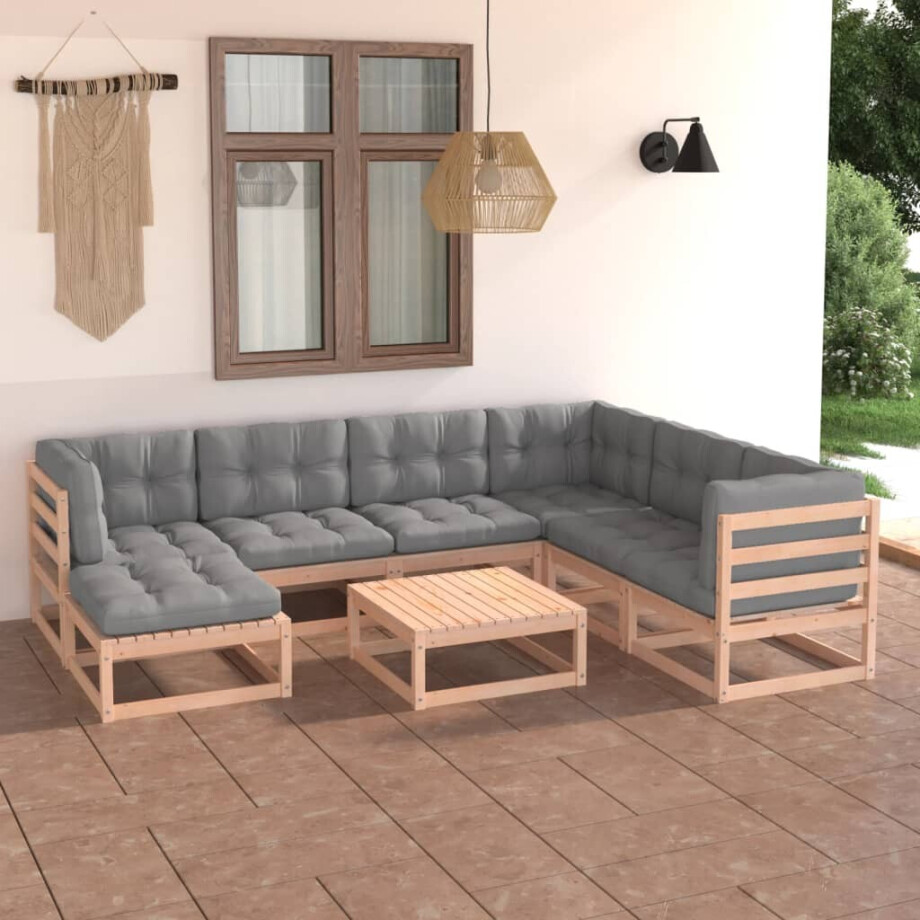 vidaXL 8-delige Loungeset met kussens massief grenenhout afbeelding 1