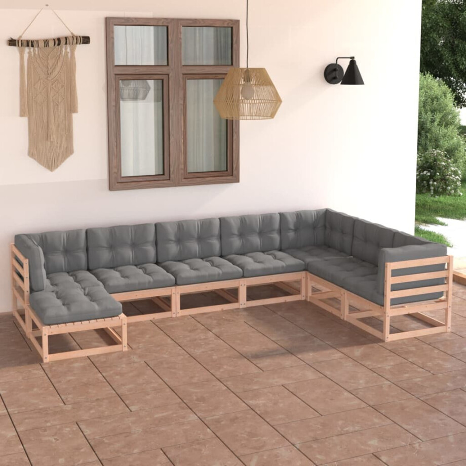 vidaXL 8-delige Loungeset met kussens massief grenenhout vidaXL 8-delige Loungeset met kussens massief grenenhout afbeelding 1
