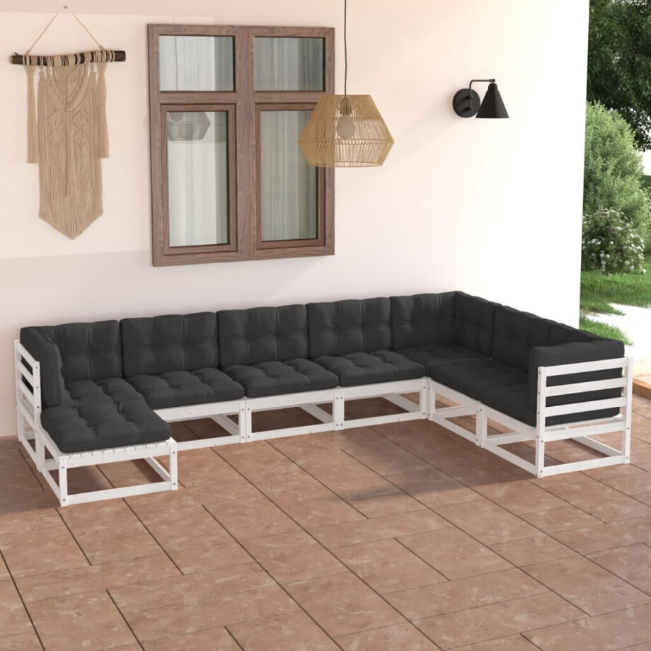 vidaXL 8-delige Loungeset met kussens massief grenenhout afbeelding 1
