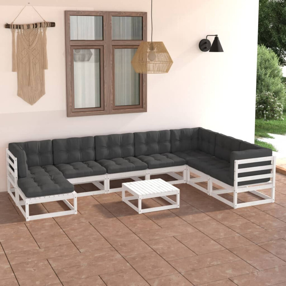 vidaXL 9-delige Loungeset met kussens massief grenenhout afbeelding 1