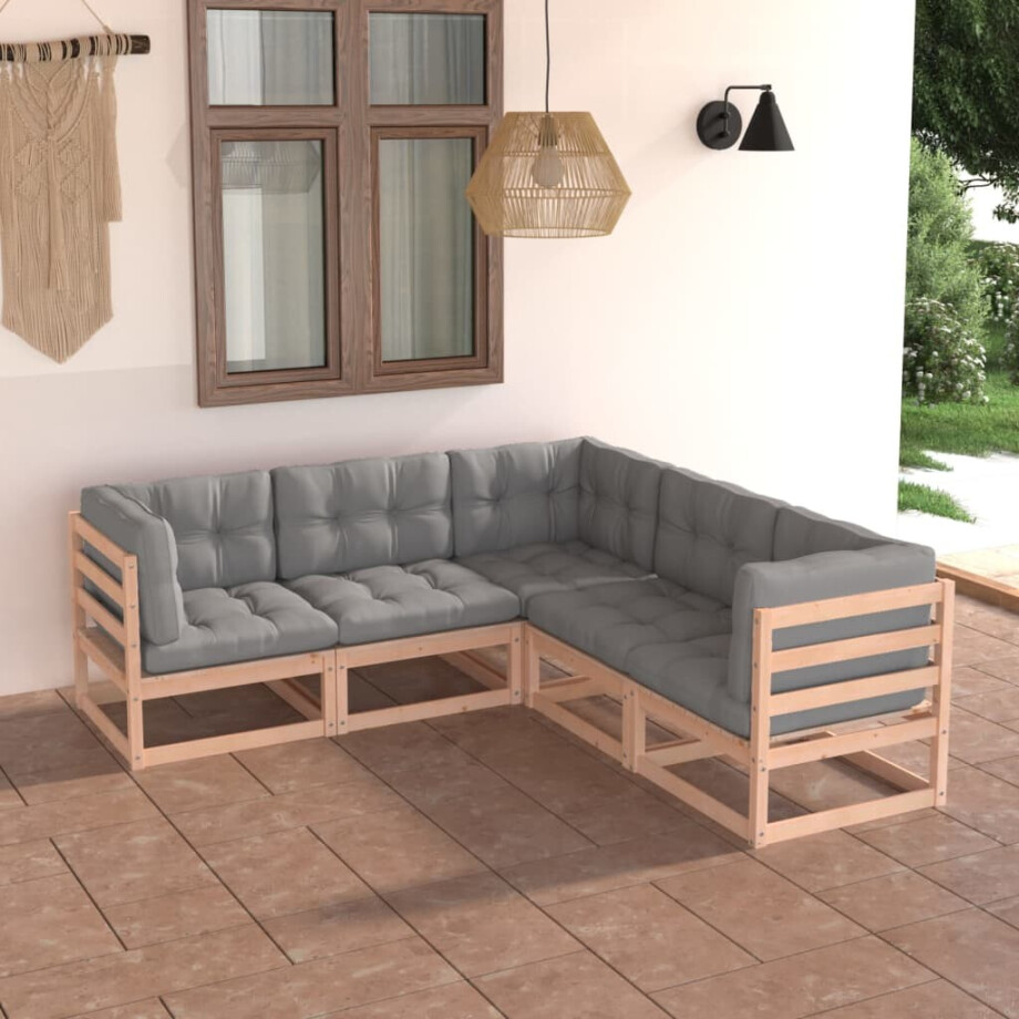 vidaXL 5-delige Loungeset met kussens massief grenenhout afbeelding 1