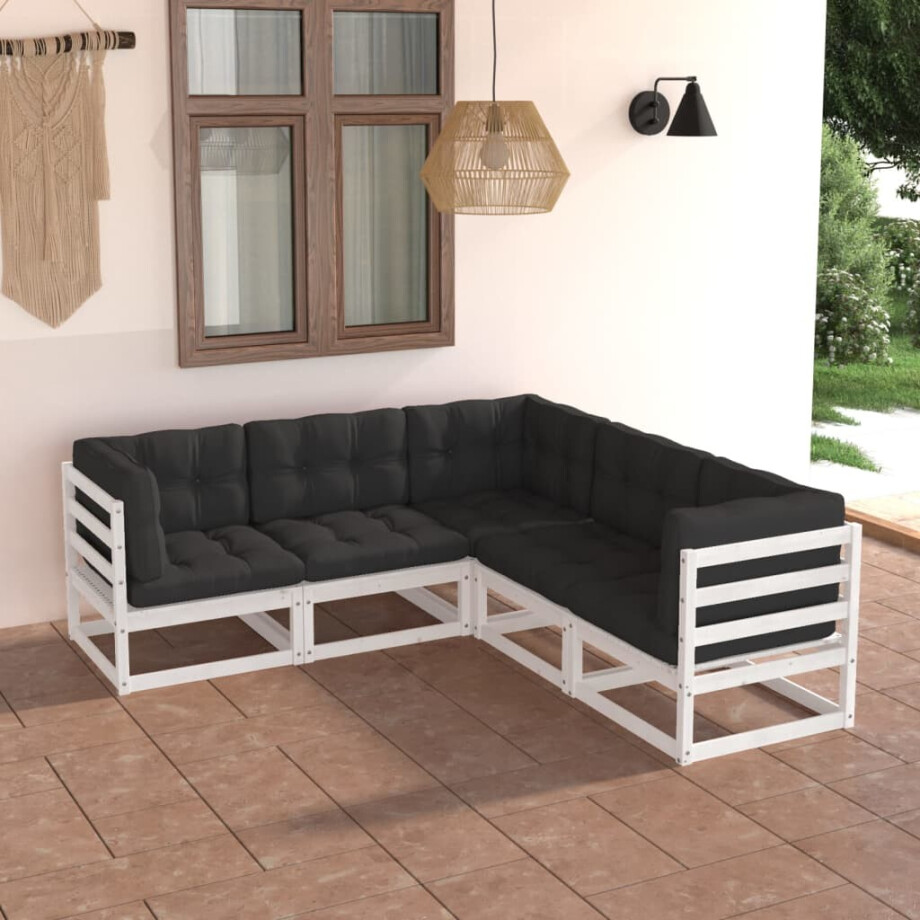 vidaXL 5-delige Loungeset met kussens massief grenenhout afbeelding 1