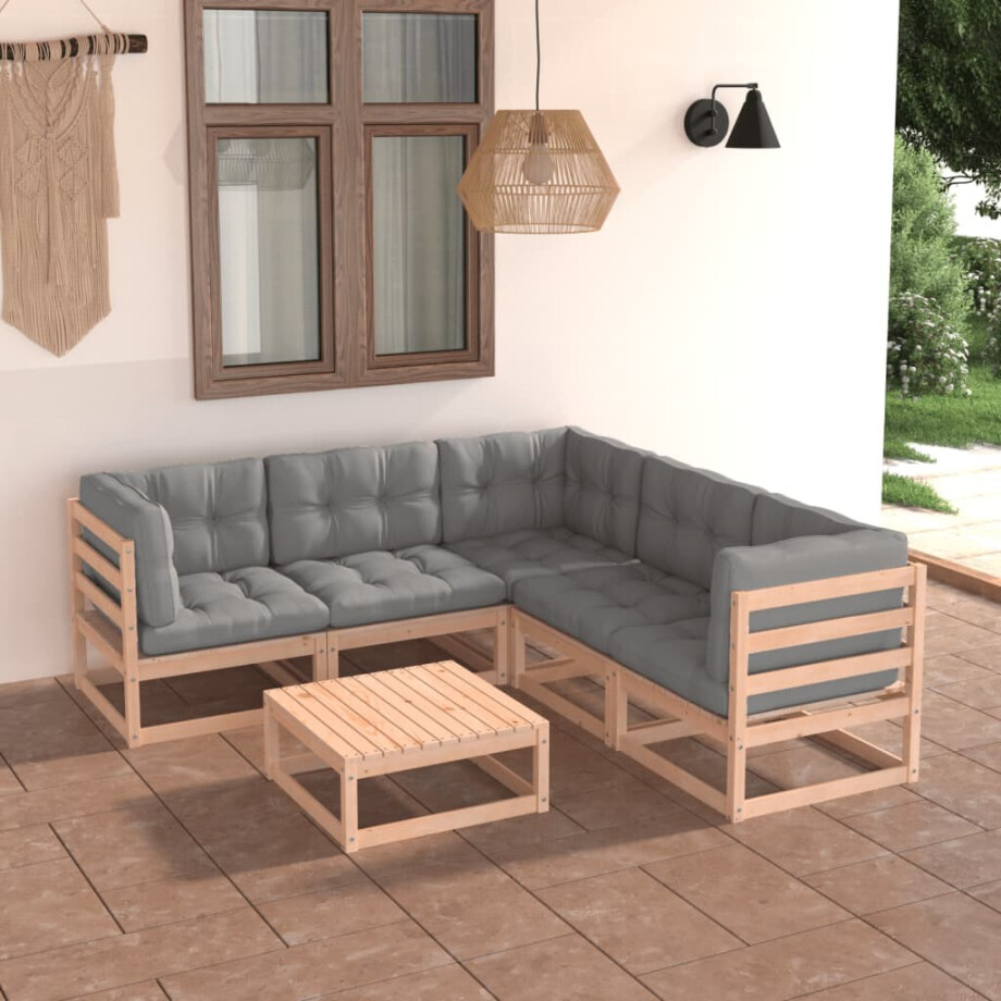 vidaXL 6-delige Loungeset met kussens massief grenenhout afbeelding 1