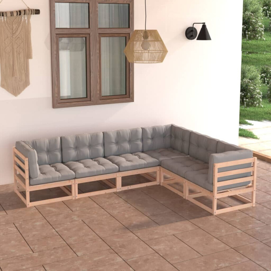 vidaXL 6-delige Loungeset met kussens massief grenenhout afbeelding 1