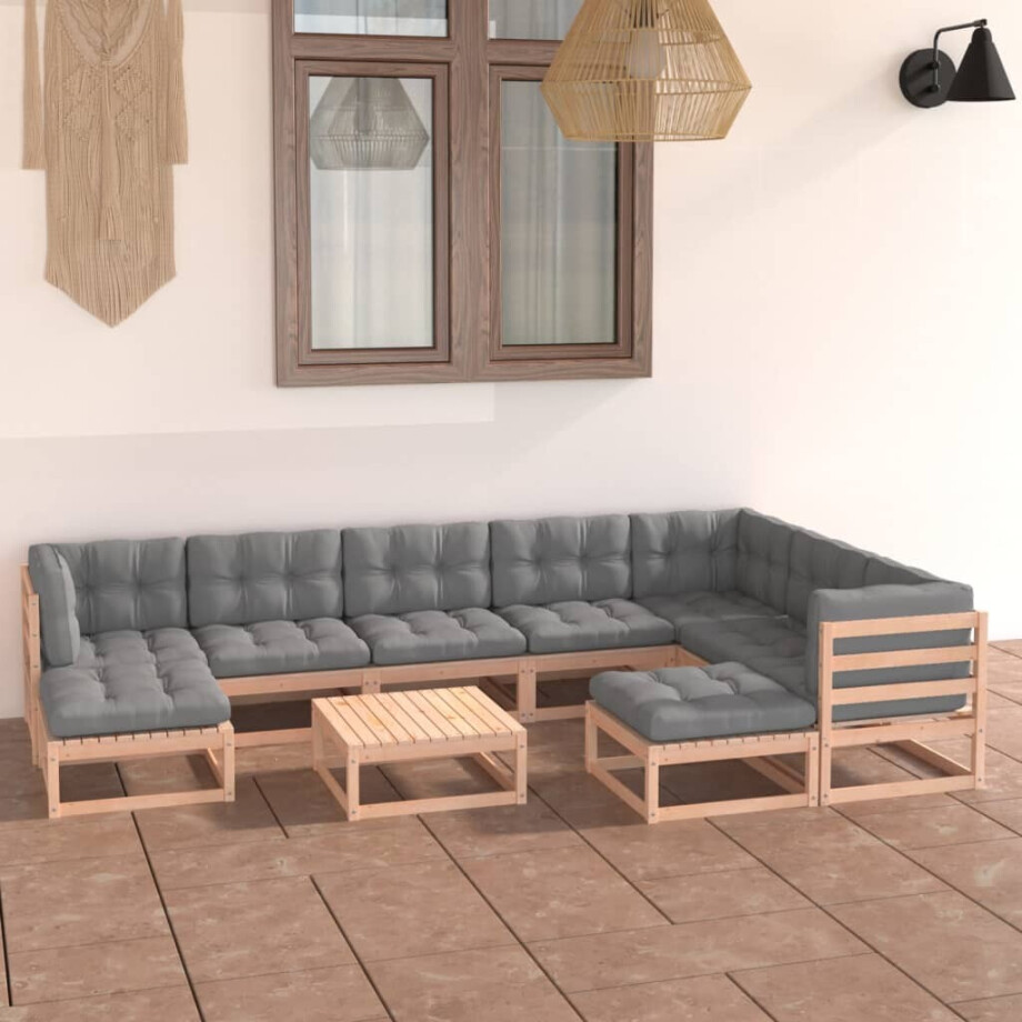 vidaXL 10-delige Loungeset met kussens massief grenenhout vidaXL 10-delige Loungeset met kussens massief grenenhout afbeelding 1