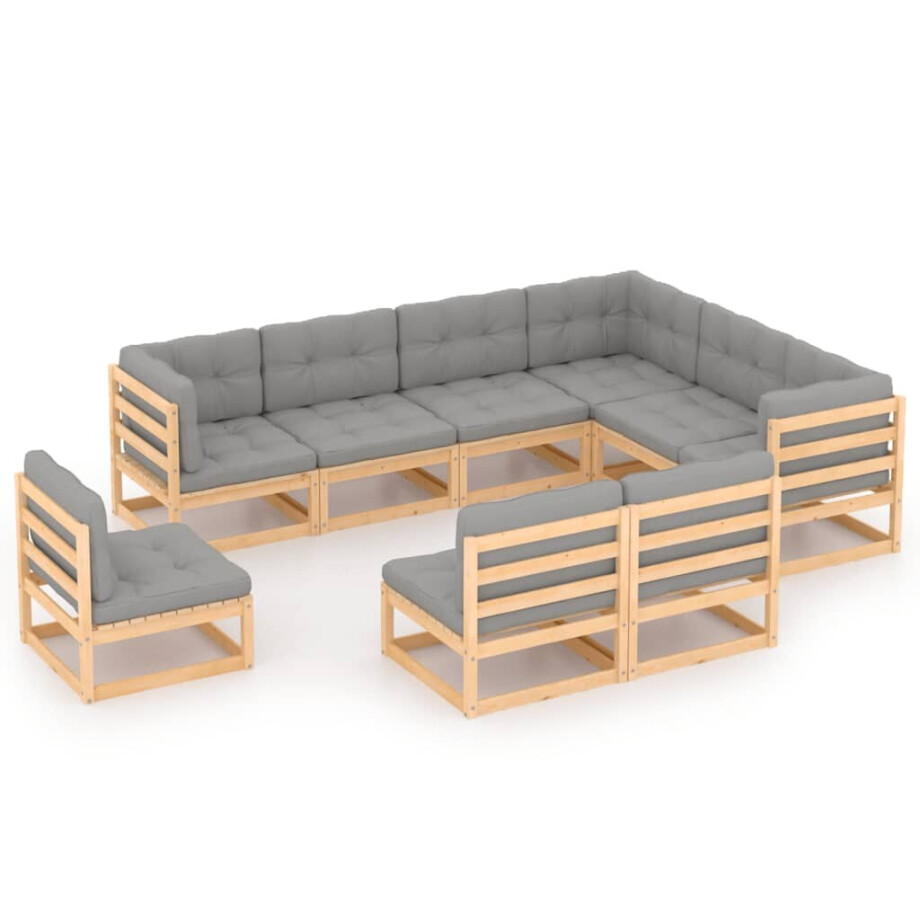 vidaXL 9-delige Loungeset met kussens massief grenenhout vidaXL 9-delige Loungeset met kussens massief grenenhout afbeelding 1