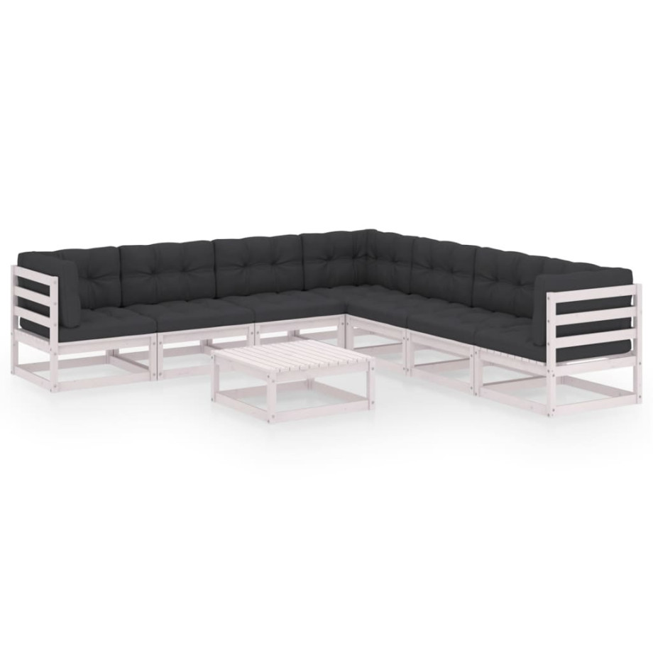 vidaXL 8-delige Loungeset met kussens massief grenenhout wit afbeelding 1