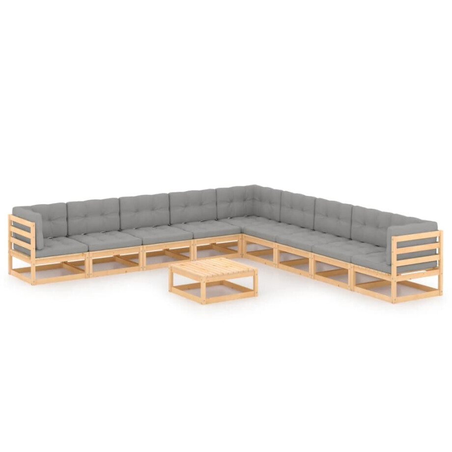vidaXL 10-delige Loungeset met kussens massief grenenhout vidaXL 10-delige Loungeset met kussens massief grenenhout afbeelding 1