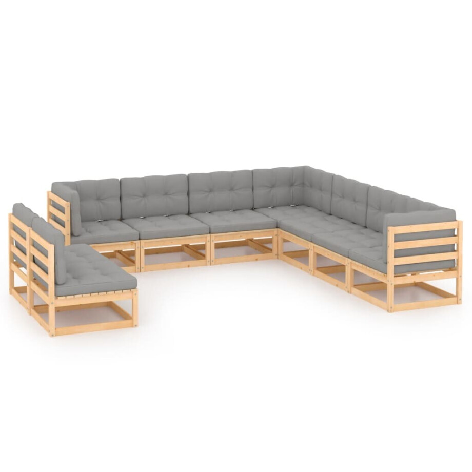 vidaXL 9-delige Loungeset met kussens massief grenenhout vidaXL 9-delige Loungeset met kussens massief grenenhout afbeelding 1