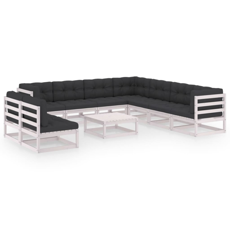 vidaXL 10-delige Loungeset met kussens massief grenenhout wit afbeelding 1