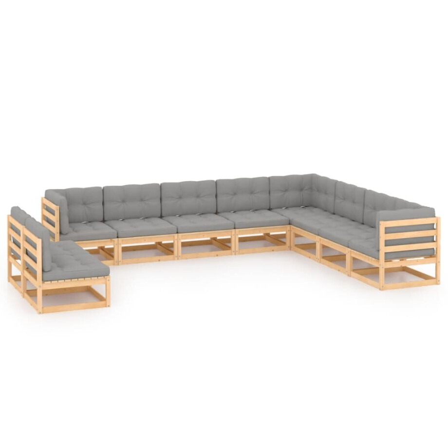 vidaXL 10-delige Loungeset met kussens massief grenenhout vidaXL 10-delige Loungeset met kussens massief grenenhout afbeelding 1
