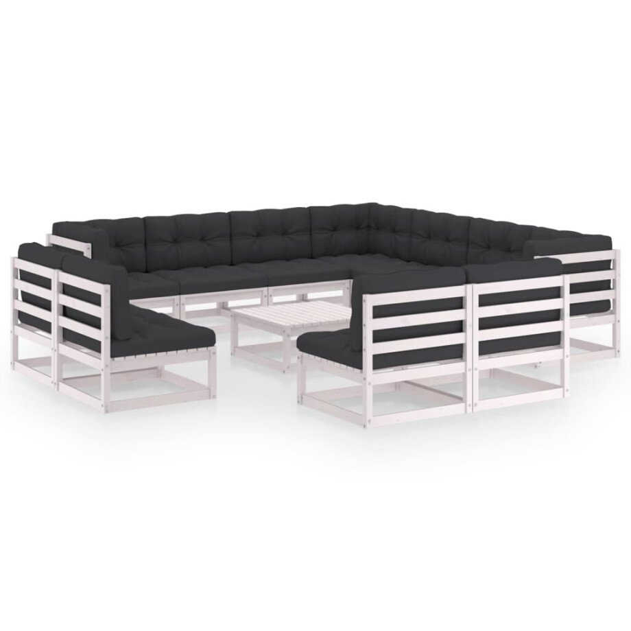 vidaXL 12-delige Loungeset met kussens massief grenenhout wit afbeelding 1